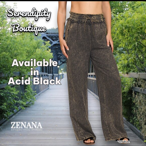 Oversized Loose Fit Wide Leg Mineral Wash Sustainable Tencel Elastic Waist Pants - Picture 6 of 10